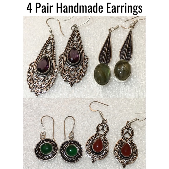 4x Sublime Natural Stone Handmade Antique Earrings - Picture 1 of 6